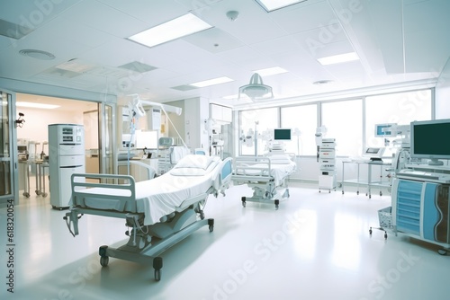 stock photo of inside intensive cardiovascular care unit in hospital Generative AI © NikahGeh