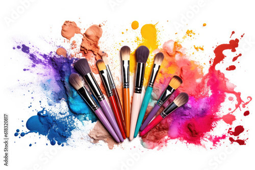 Cosmetic Brushes And Explosion Colorful Powders © gridspot