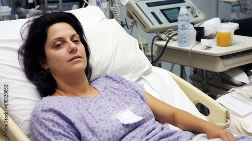mature post-op woman sedated after a surgery resting in a hospital