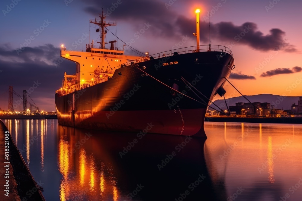 stock photo of Oil tanker docked in an offshore dock middle of sea Generative AI stock photo of Oil tanker docked in an offshore dock middle of sea Generative AI