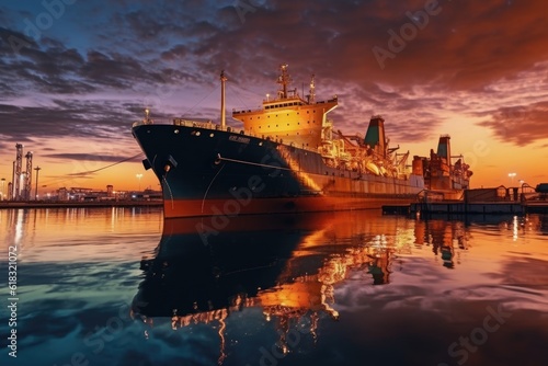 stock photo of Oil tanker docked in an offshore dock middle of sea Generative AI