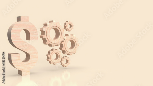 The wood dollar symbol and gear for business concept 3d rendering
