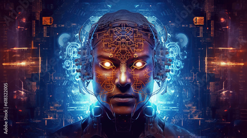AI singularity, futuristic technology cyberpunk hacker mind of the machine - by generative ai