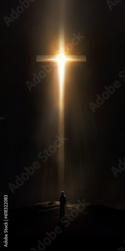 cross of light in the night, holy faith hope and devotion - by generative ai