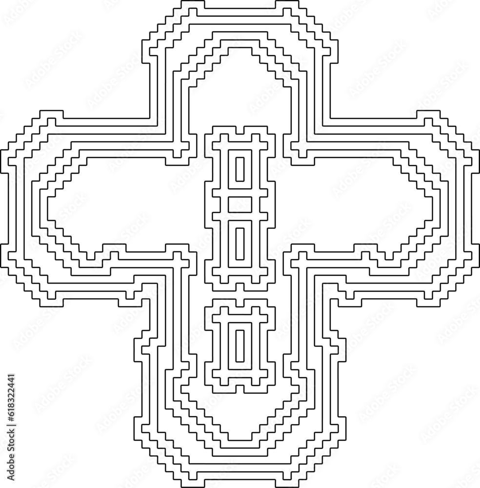Cross with black and white geometrical patterns . Line Art. Cross with black and white geometrical patterns . Line Art.