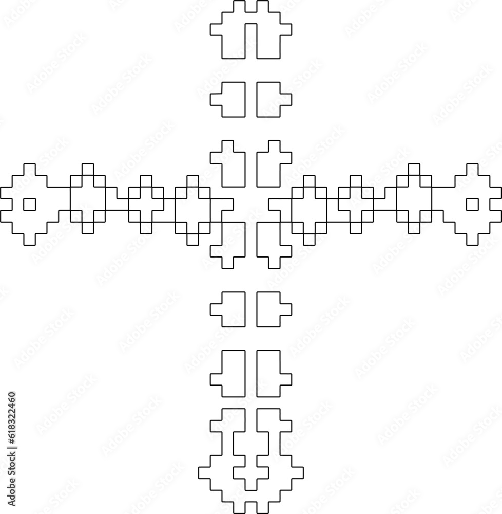 Cross with black and white geometrical patterns .  Line Art.