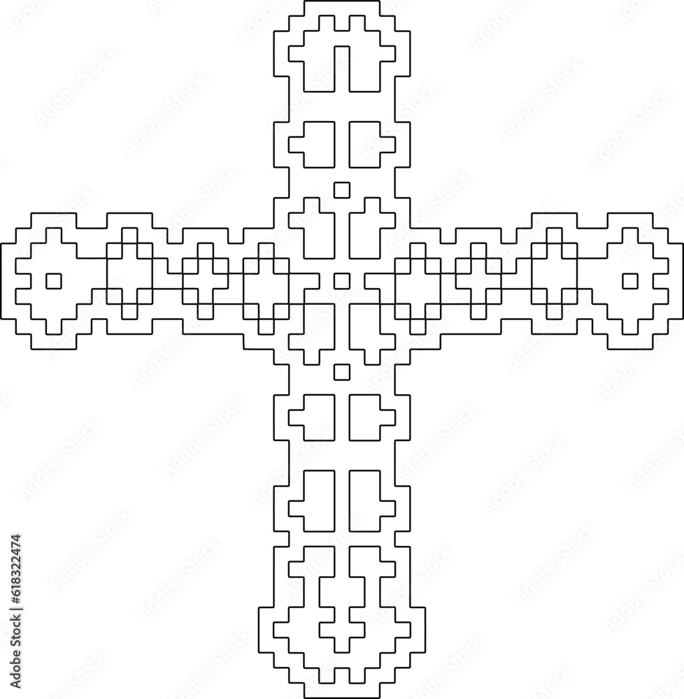 Cross with black and white geometrical patterns . Line Art. Cross with black and white geometrical patterns . Line Art.