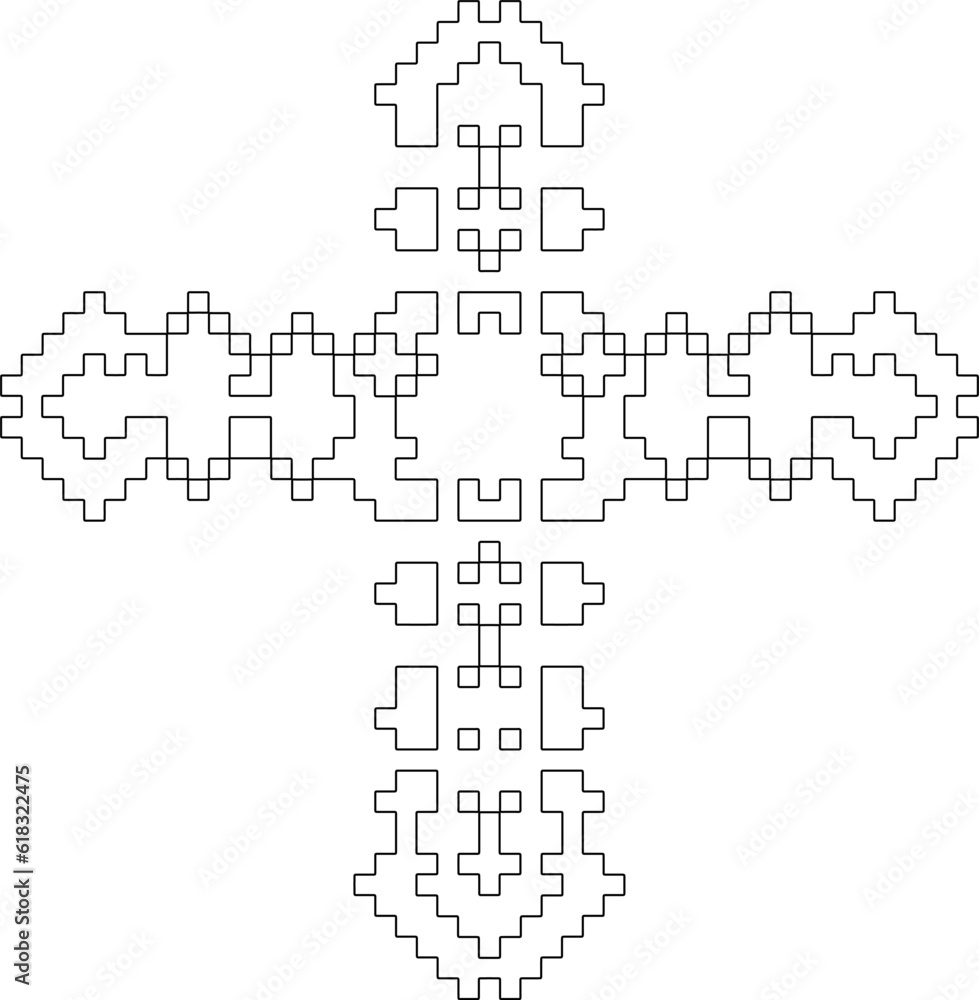Cross with black and white geometrical patterns . Line Art. Cross with black and white geometrical patterns . Line Art.