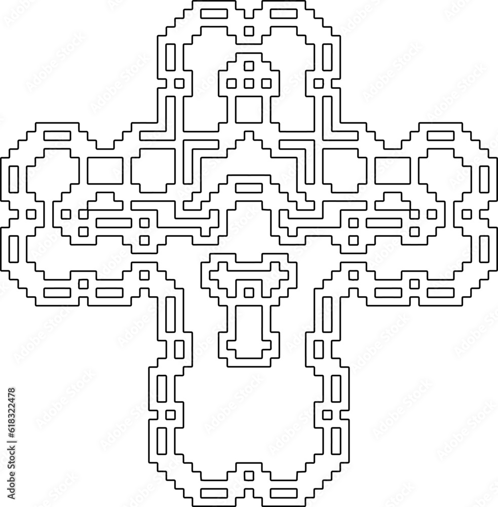Cross with black and white geometrical patterns . Line Art. Cross with black and white geometrical patterns . Line Art.