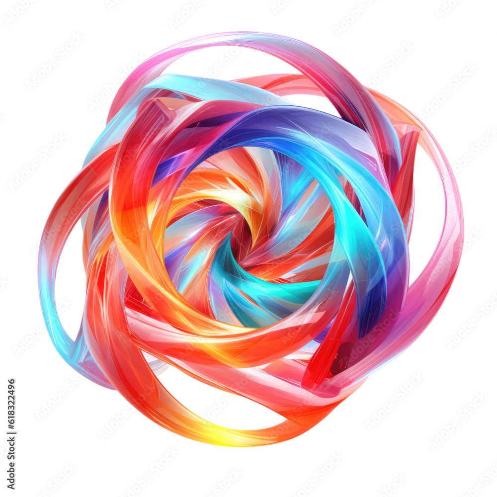 a dynamic spiral composed of intertwining abstract shape, 3d render style, isolated on a transparent background, generative ai