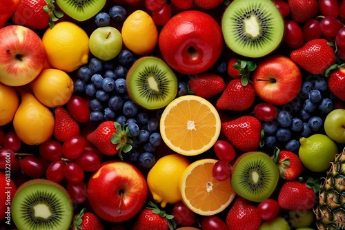 an array of colorful and exotic fruits  perfectly ripe and bright with freshness  wallpaper  generative IA