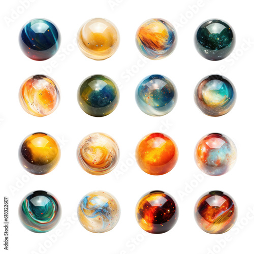 a series of floating translucent spheres abstract shape, 3d render style, isolated on a transparent background, generative ai