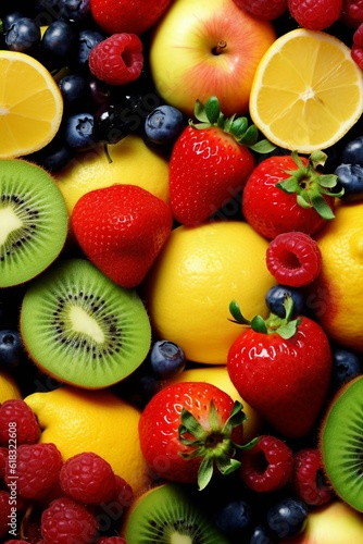 an array of colorful and exotic fruits  perfectly ripe and bright with freshness  wallpaper  generative IA