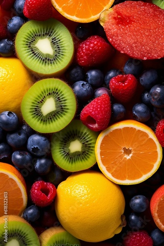 an array of colorful and exotic fruits  perfectly ripe and bright with freshness  wallpaper  generative IA