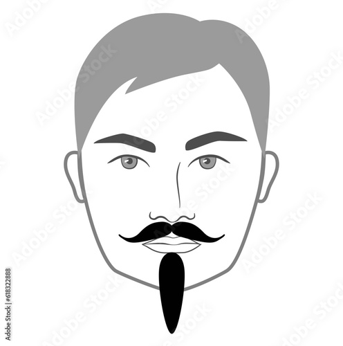 Napoleon III Imperial Beard style men in face illustration Facial hair mustache. Vector grey black portrait male Fashion template flat barber collection. Stylish hairstyle isolated outline on white