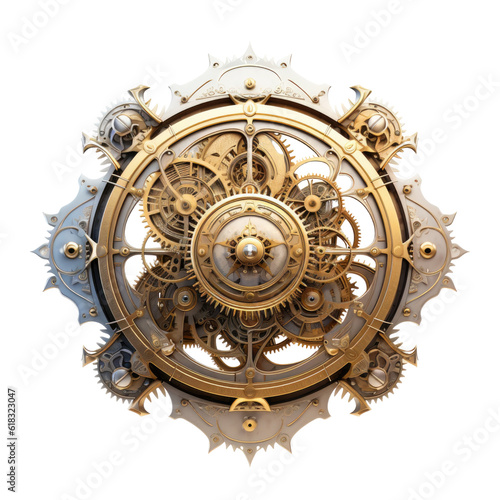 a celestial body composed of interlocking gears abstract shape, 3d render style, isolated on a transparent background, generative ai