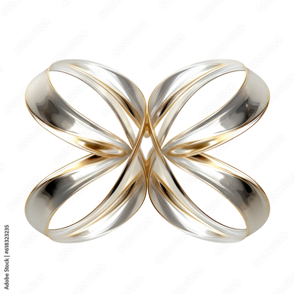 symmetrical arrangement of interconnected metallic abstract shape, 3d render style, isolated on a transparent background, generative ai symmetrical arrangement of interconnected metallic abstract shape, 3d render style, isolated on a transparent background, generative ai