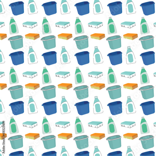 Seamless pattern background with cleaning product icons Vector