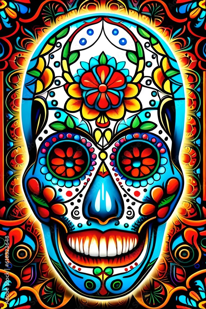 Skulls, Day of the Dead, digital paint, created by artificial intelligence Skulls, Day of the Dead, digital paint, created by artificial intelligence