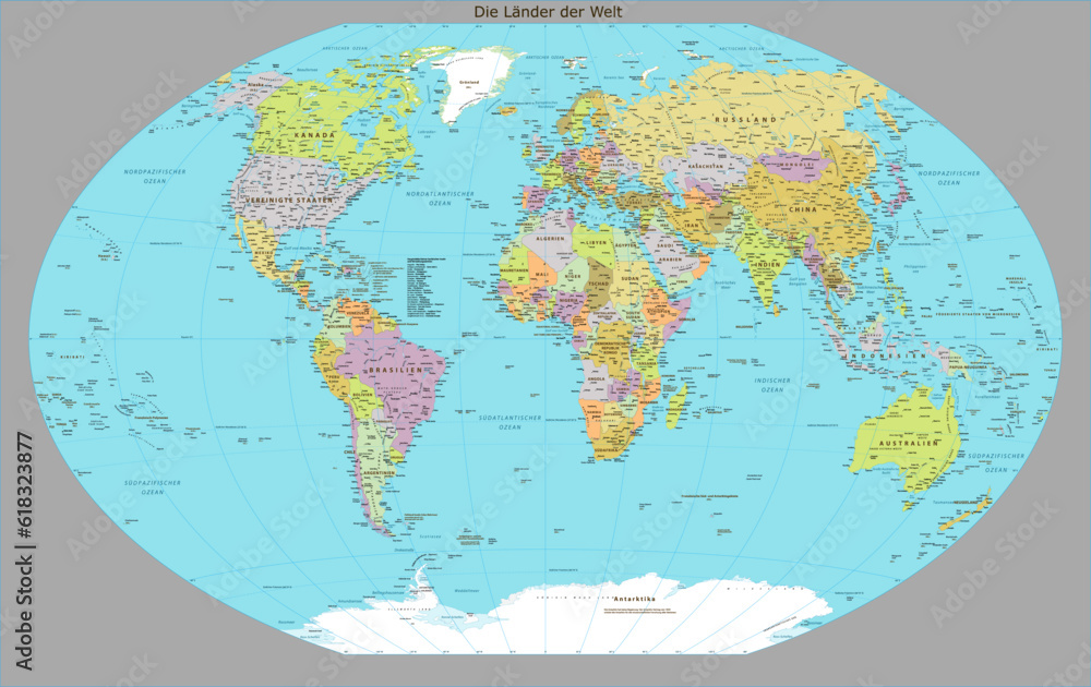 World Map Political German Language Version Winkel-Tripel projection
