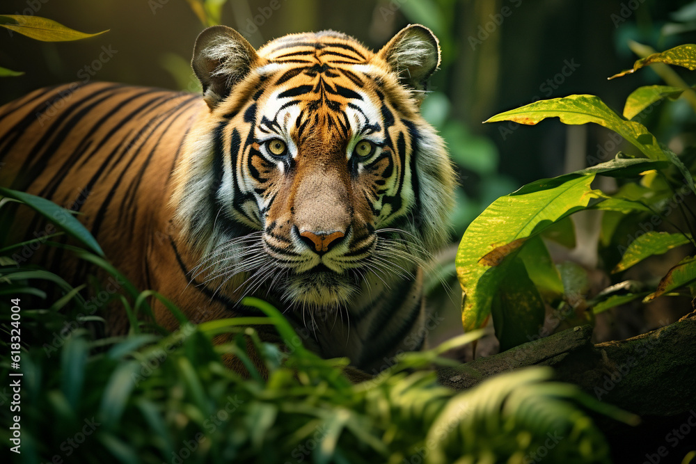 Illustration of a bengal tiger in the jungles. Generative AI. Illustration of a bengal tiger in the jungles. Generative AI.