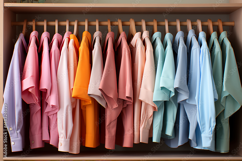 A rack with some colorful shirt A rack with some colorful shirt