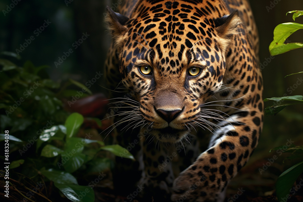 Obraz premium Illustration of a jaguar in the jungles of South America. Generative AI. 