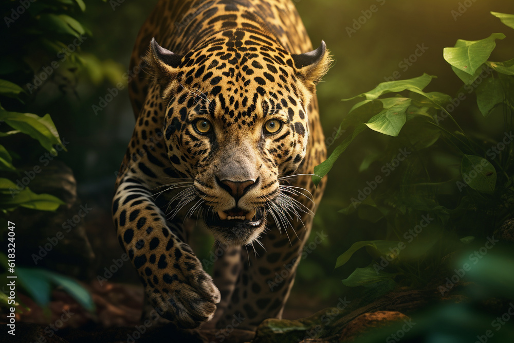 Obraz premium Illustration of a jaguar in the jungles of South America. Generative AI. 