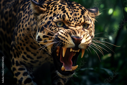 Illustration of a jaguar in the jungles of South America. Generative AI. 
