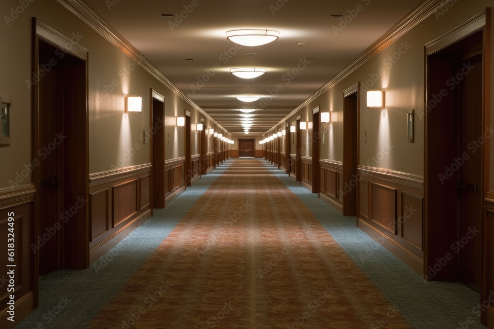 photo of empty hotel hallway Photography AI Generated photo of empty hotel hallway Photography AI Generated