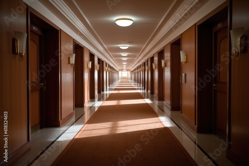 photo of empty hotel hallway Photography AI Generated