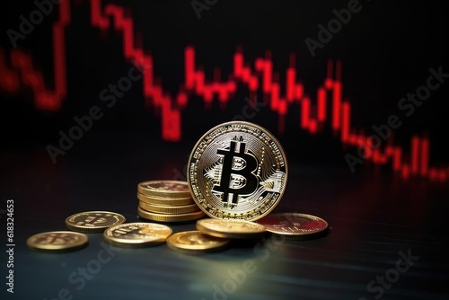 Bitcoin price chart, cryptocurrency market trend, red market, candlestick chart, bearish price, crash, exchange negative photo