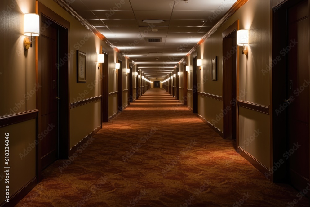 photo of empty hotel hallway Photography AI Generated