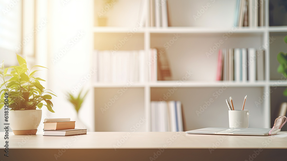 White table with books, stationery and copy space in study room White table with books, stationery and copy space in study room