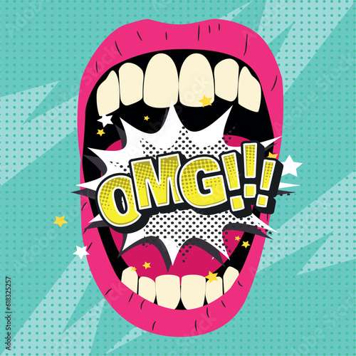 Isolated beautiful girl lips saying an expresssion comic style Vector
