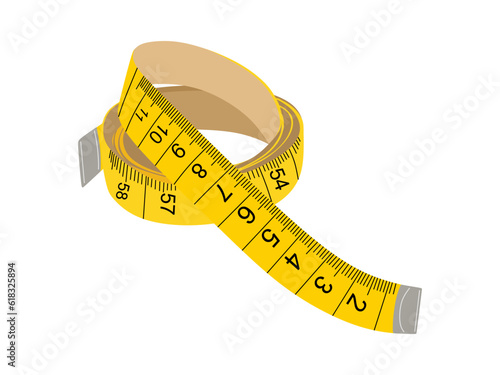 Tailor's tape measure. Flat illustration of sewing tool of dressmaker isolated on white background. Tailor measuring tape, item for tailoring, needlework. Vector illustration