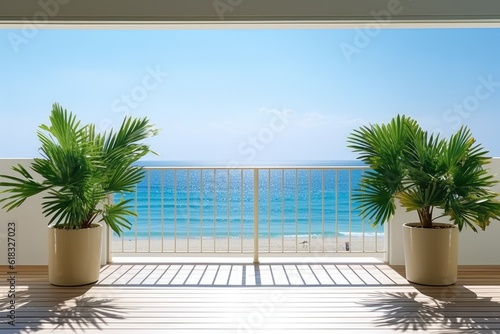 Canvas Print photo of hotel balcony with beach view Photography