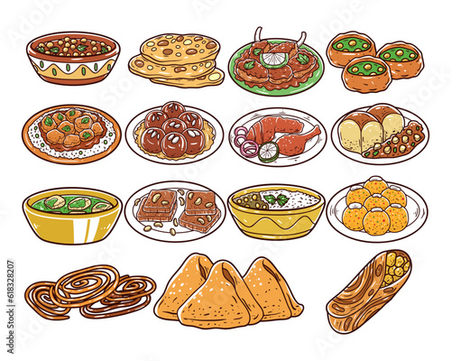 Set of indian food hand drawn illustration