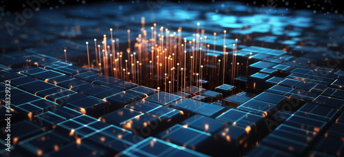 Digital society, DX, Iot, digital data transaction network in society concept. Hand edited generative AI.