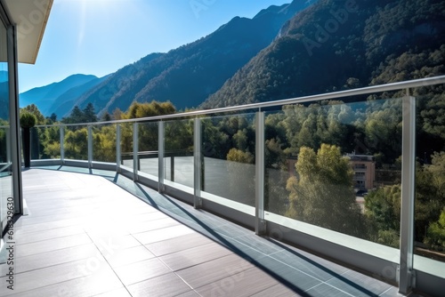 photo of hotel balcony with montain view Photography AI Generated