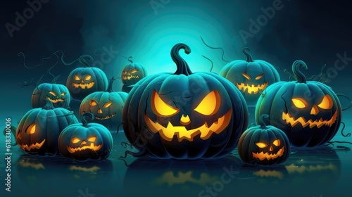 Halloween background, glowing Halloween pumpkins. the day of the Dead. terrible holiday.