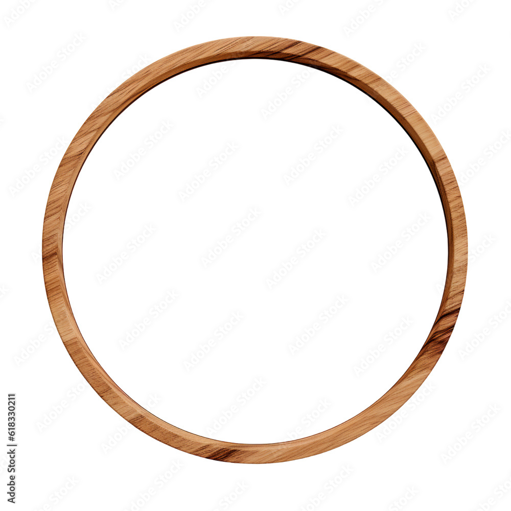 Wooden circle frame isolated on white, Generative AI Wooden circle frame isolated on white, Generative AI