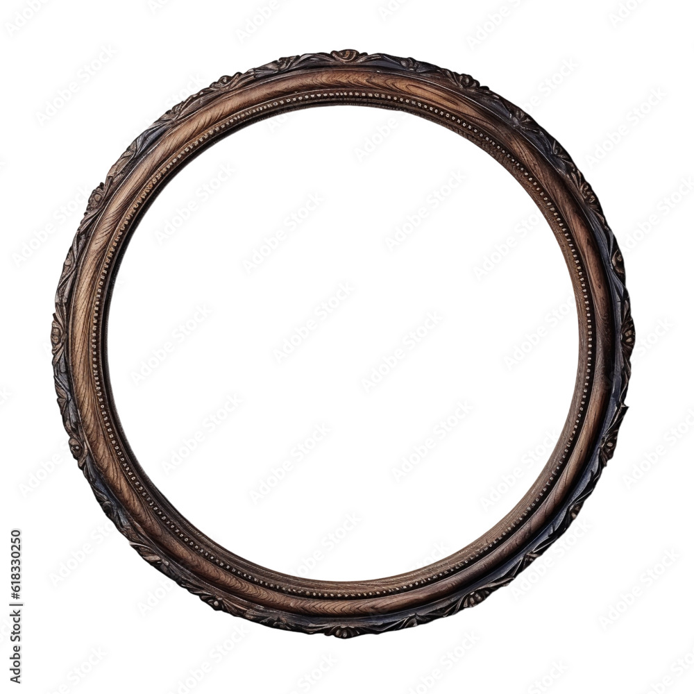 Wooden circle frame isolated on white, Generative AI Wooden circle frame isolated on white, Generative AI