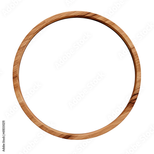 Wooden circle frame isolated on white, Generative AI