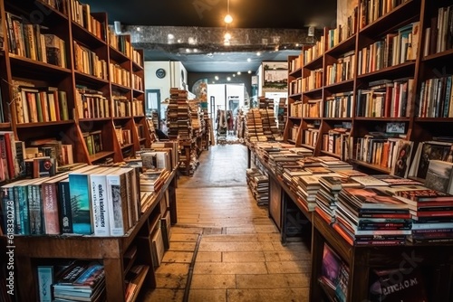 stock photo of empty bookstore full of book