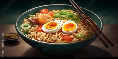 Ramen Japanese food on dining table  AI Generated