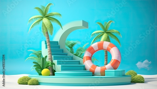 3d summer product display podium  product background  summer background