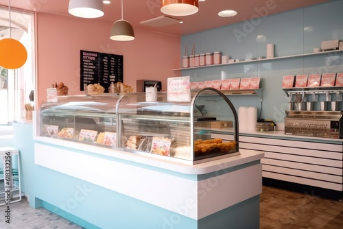 photo of inside empty ice cream shop Photography AI Generated