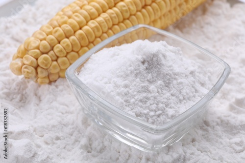 White corn starch and cob on powder, closeup