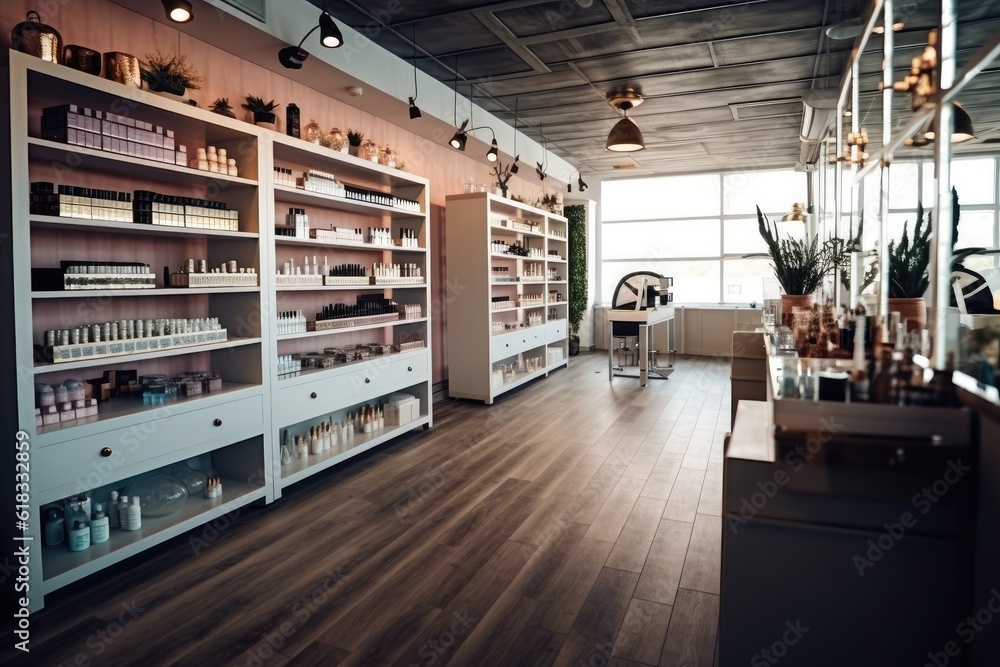 photo of inside empty makeup shop Photography AI Generated